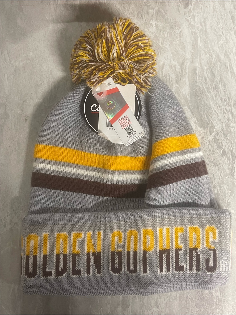 Golden Gophers Gray & Yellow Pom Cuffed Beanie